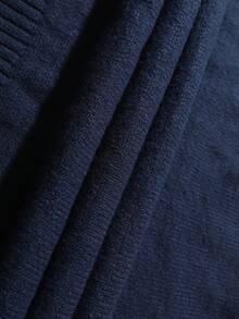 Manfinity Homme Plus Size Men's Navy Blue,Autumn,Elegant,Modest,Matching Family High Neck Knit Sweater,Half-Button Closure Turtle Neck Long Sleeve Layering Top,Gift - Blue - View 3
