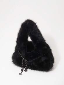 ROMWE Grunge Punk Bolsos de hombro para mujer estilo años 2000, bolsos de motociclista con remaches punk, bolsos de piel, carteras de otoño e invierno, bolsos hobo (patrón aleatorio) - Negro - Ver 6