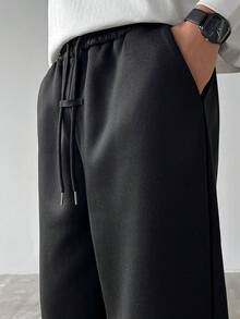 Manfinity Hypemode 男士纯色抽绳腰口袋阔腿宽松休闲运动裤 - 黑色 - 查看 5