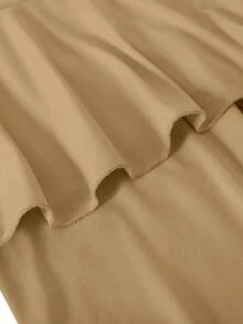 SHEIN Sparklyn 少女休闲优雅二合一裤子，饰有蝴蝶结，适合春、秋、夏季穿着 - 卡其色 - 查看 5