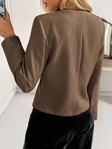 Siren Gaze Women's V-Neck Front Button Elegant Office Wear Long Sleeve Blazer Winter Brown Casual - Brown - View 2