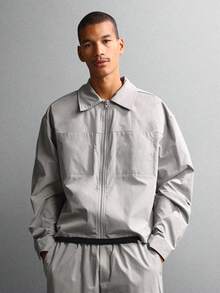 SUMWON 宽松版型衬衫套装，搭配直筒裤，轻盈尼龙材质，工装风休闲装，秋冬系列，纯色 - 灰色 - 查看 8