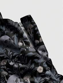 ROMWE Váy nữ hở lưng gợi cảm phong cách Mori Skeleton Gothic tối màu bí ẩn in hình lá gợi cảm - màu đen - Xem 3