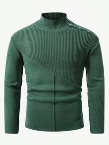 Manfinity CityGents Men's Casual Solid Color Long Sleeve Sweater, Autumn/Winter - Dark Green - View 5