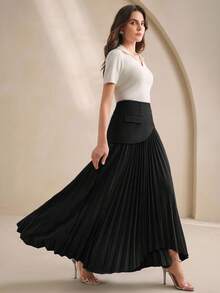 Anewsta Elegant Women's Pleated Design Versatile Skirt - Black - View 6
