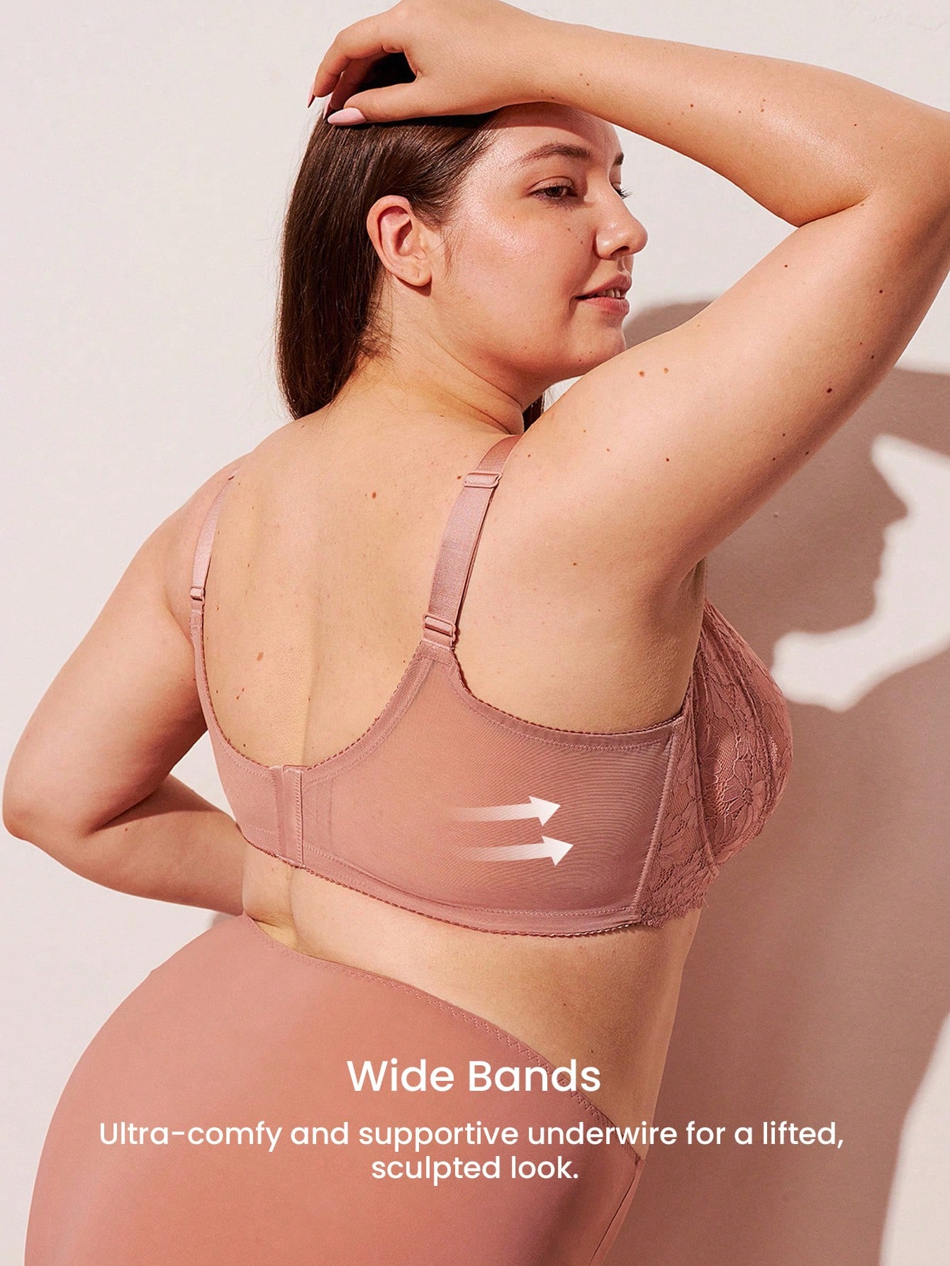 Große Größen Damen Lingerie Lounge Kurve Volldeckung Push-up & atmungsaktiver Unterbügel Sexy ungepolsterter rosa Spitze Eleganz & Mesh Minimizer BH Braut Wäsche