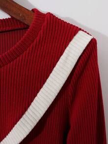 Franclia Women's Elegant Commuter Colorblock Patchwork Blouse - Red - View 4