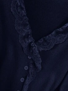 GlowEve CURVE Plus Size Elegant Solid Color Lace Patchwork Cardigan