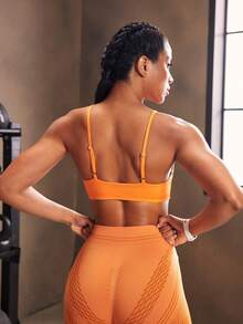 Powerista Sutien sport plisat de culoare uni pentru femei, pentru fitness, de zi cu zi