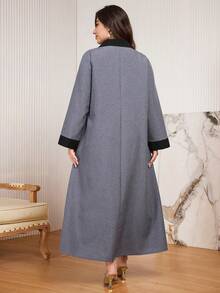 Al Najma Plus Size Casual Color Block Button Decor Long Sleeve Loose Fit Midi Dress, Spring/Autumn - Multicolor - View 2