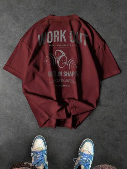 Sport MetroGents Męska minimalistyczna koszulka sportowa z nadrukiem i okrągłym dekoltem, krótkim rękawem, męska koszulka do ćwiczeń