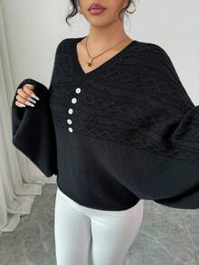 SHEIN Elenzya pull vintage style Stockholm, graphique pour femmes. Élégant et polyvalent pour des occasions décontractées, professionnelles ou de fête. Convient pour l'automne/l'hiver - Noir - Voir 3