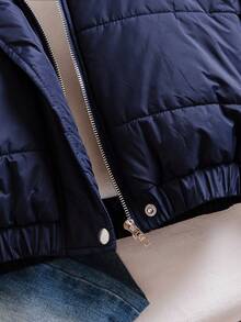 Chaqueta casual con capucha de invierno de unicolor y cremallera delantera de manga larga para niña preadolescente - Azul - Ver 6
