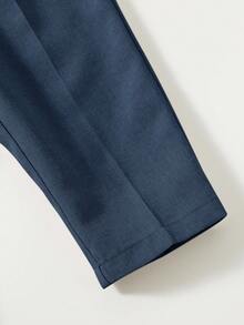 SHEIN 男婴绅士装：白衬衫、卡其色西装外套、松紧腰裤套装，适合生日派对、晚会、表演、婚礼、迎婴派对、1 岁生日庆祝活动 - 藏蓝色 - 查看 4