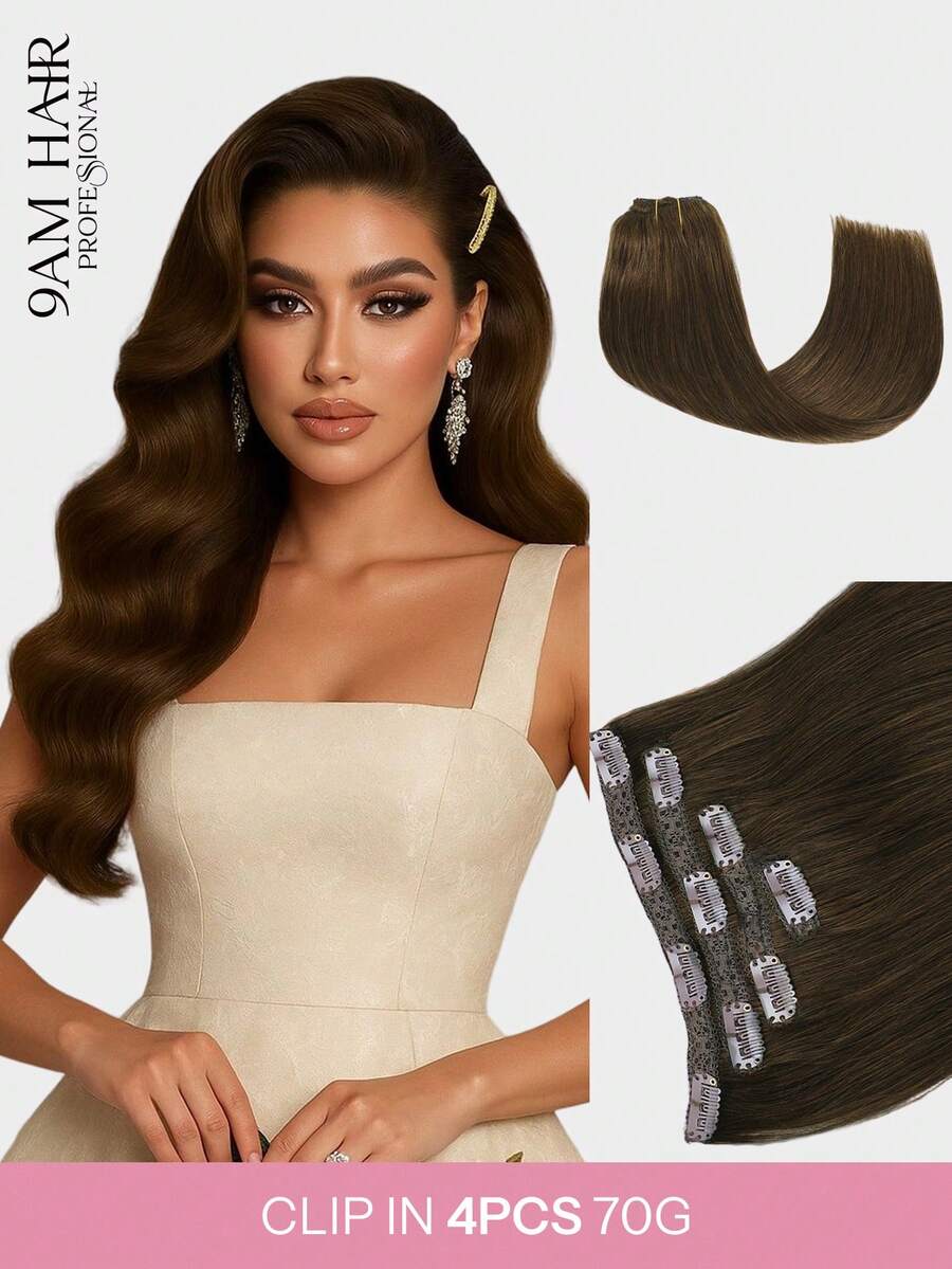 4PCS Clip In Hair Extensions Real Human Hair, Remy Human Hair Extensions Clip Ins For Women, Natural Human Hair, 70g-80g - S2 - View 1