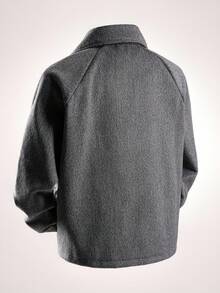 ROMWE MEN Street Life 男士纯色翻领插肩袖休闲大衣，秋冬 - 彩色 - 查看 2