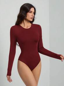 SHEIN Tall Solid Color Long Sleeve Slim Fit Black T-Shirt Bodysuit