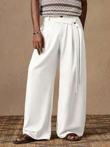 AKNOTIC Business Casual 男士休闲宽松松紧腰直筒斜纹布裤，适合夏季、度假、日常穿着、派对、情侣装、男士礼物 - 白色 - 查看 5