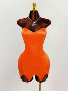 Amplova Halloween Fairy COS Strapless Backless Criss-Cross Strap Mini Dress - Orange - View 2