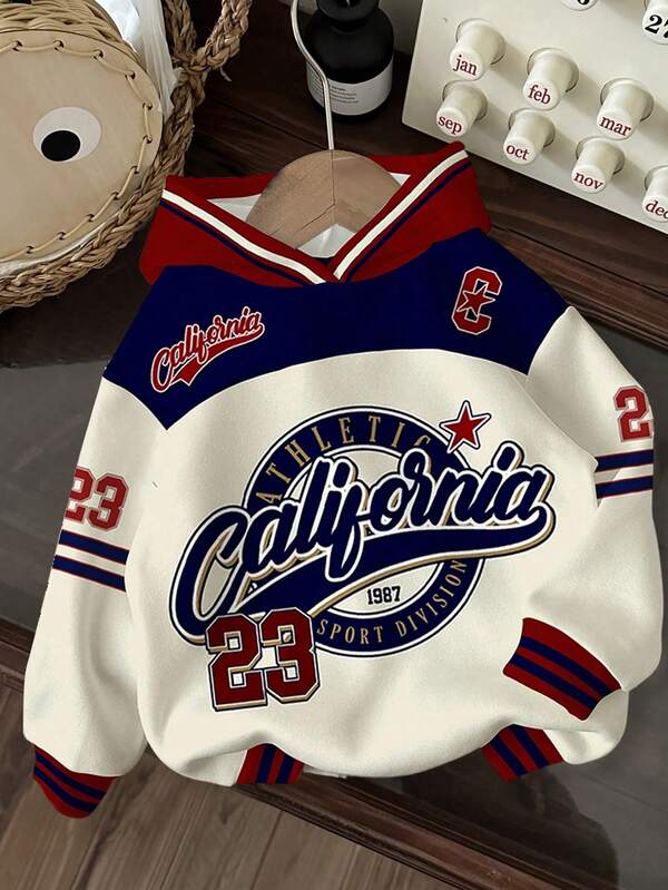 Tween Boy Casual Loose Comfortable English Letter Colorblock Streetwear Y2K Style Loose Fit Long Sleeve Hoodie, Suitable For Autumn/Winter