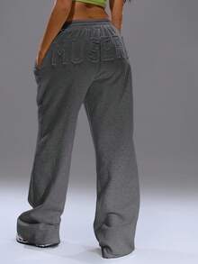 MUSERA Distressed Wide Leg Baggy Joggers Cosy Cute Casual Basic Everyday  Christmas Lounge - Dark Grey - View 4