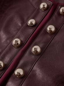 Ellevyn Chaqueta de mujer de unicolor de manga larga con doble botonadura, elegante y de moda, de PU, para otoño e invierno