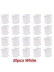 10/20 piezas Macetas cuadradas pequeñas de colores para suculentas con bandeja, macetas de plástico para contenedores de crecimiento de plantas, adecuadas para el hogar, jardín, balcón y oficina - Multicolor - Ver 10