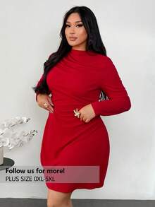 Firerie Plus Size Red Autumn Elegant Satin Party Mini Dress For Women,New Year Mother's Day Ruffle A-Line Flowy Stretchy Wedding Music Festival Holiday Outfit - Burgundy - View 2