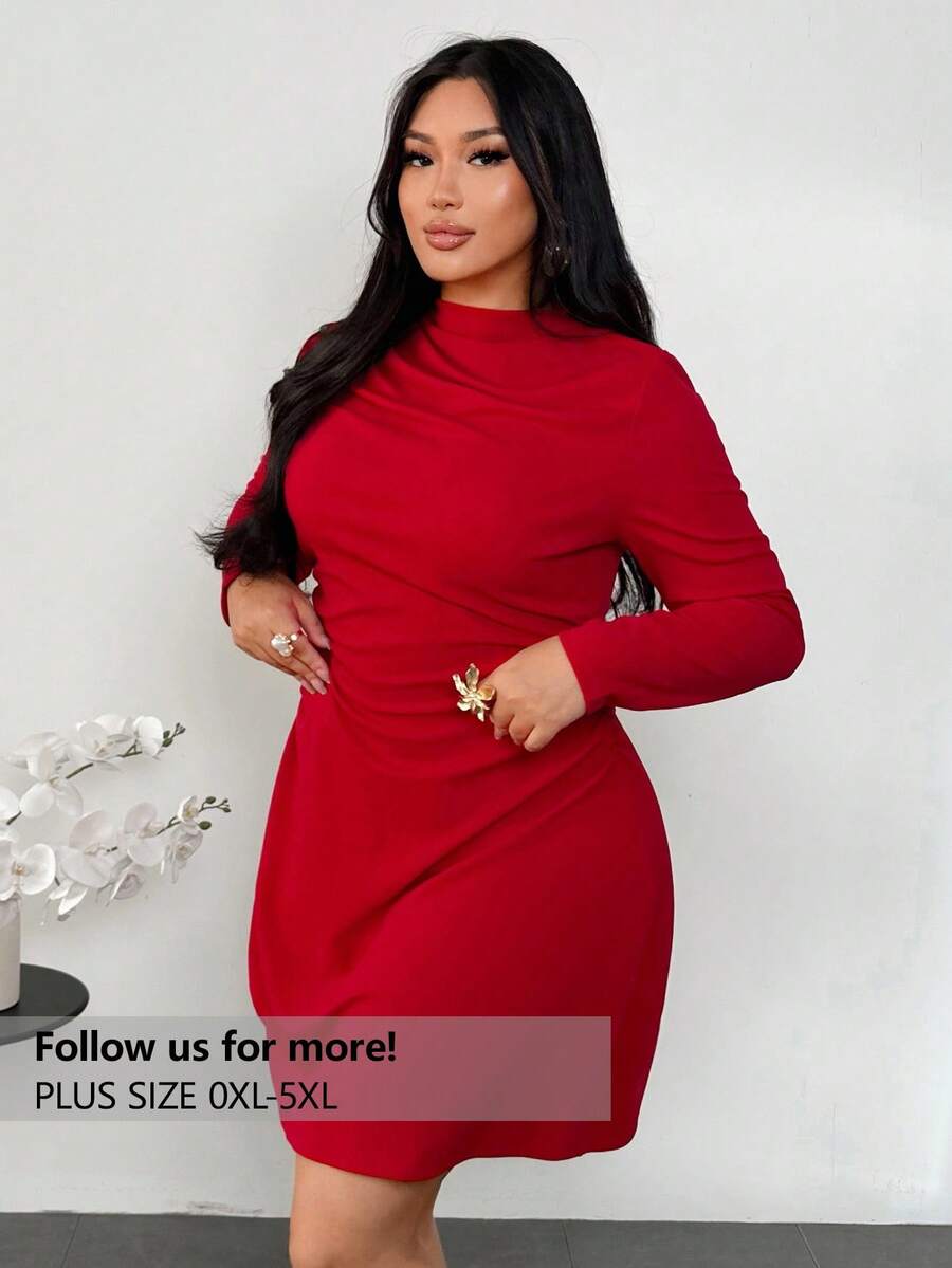 Firerie Plus Size Red Autumn Elegant Satin Party Mini Dress For Women,New Year Mother's Day Ruffle A-Line Flowy Stretchy Wedding Music Festival Holiday Outfit