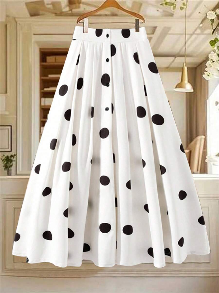 GlowEve 女式单排扣波尔卡圆点印花优雅时尚A字裙 - 彩色 - 查看 1