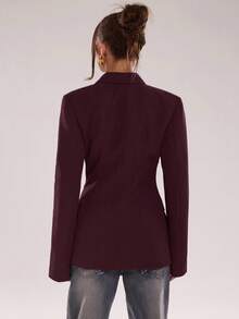 SHEIN BAE Women's Solid Color Front Button Fitted Long Sleeve Blazer - Red Violet - View 2