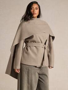 SHEIN BAE Poncho manteau casual couleur unie grande taille pour femmes, automne/hiver - Kaki - Voir 6