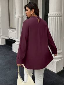 Calvaya Plus Size Elegant Commuter Shirt With Pearl Decor And Pleated Design - Maroon - View 2