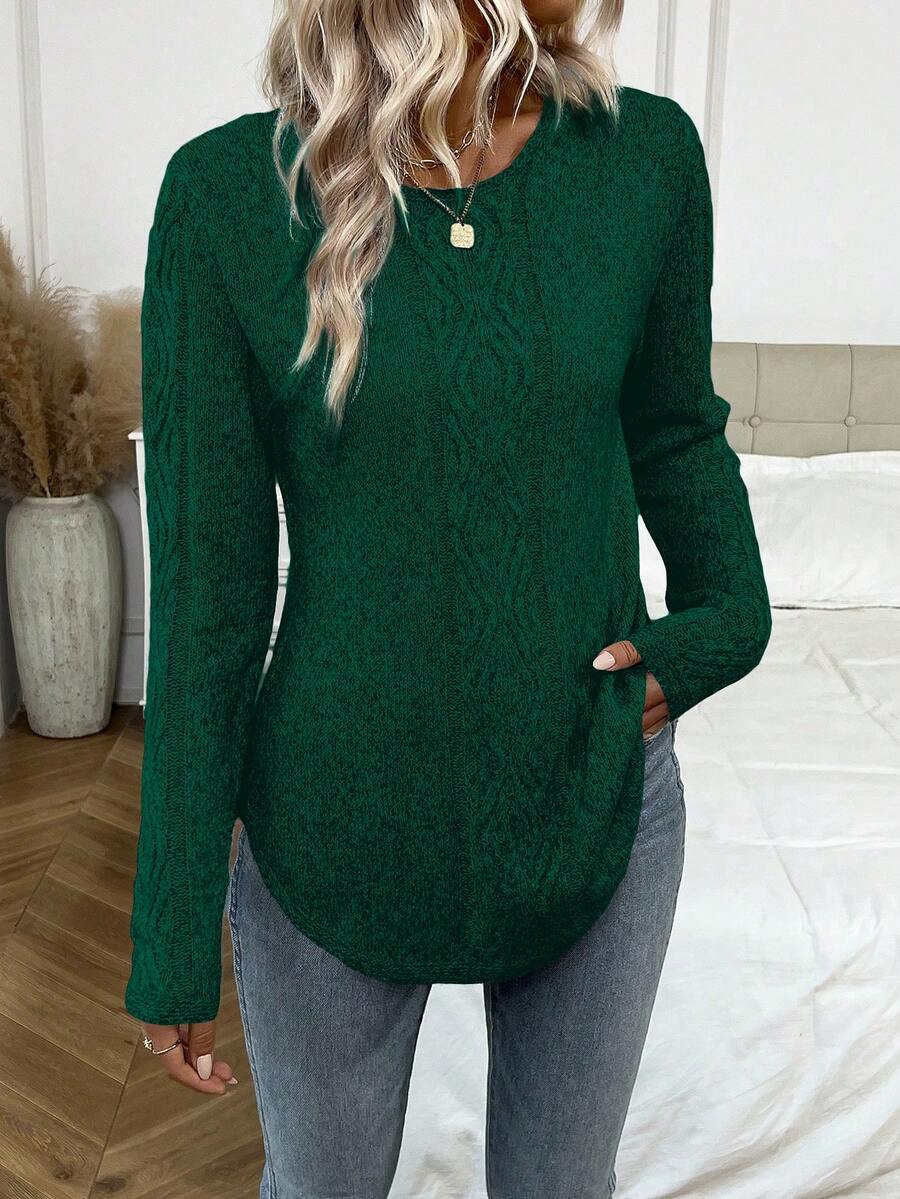 EMERY ROSE 女士优雅纯色圆领长袖休闲套头毛衣 - 綠色 - 查看 1