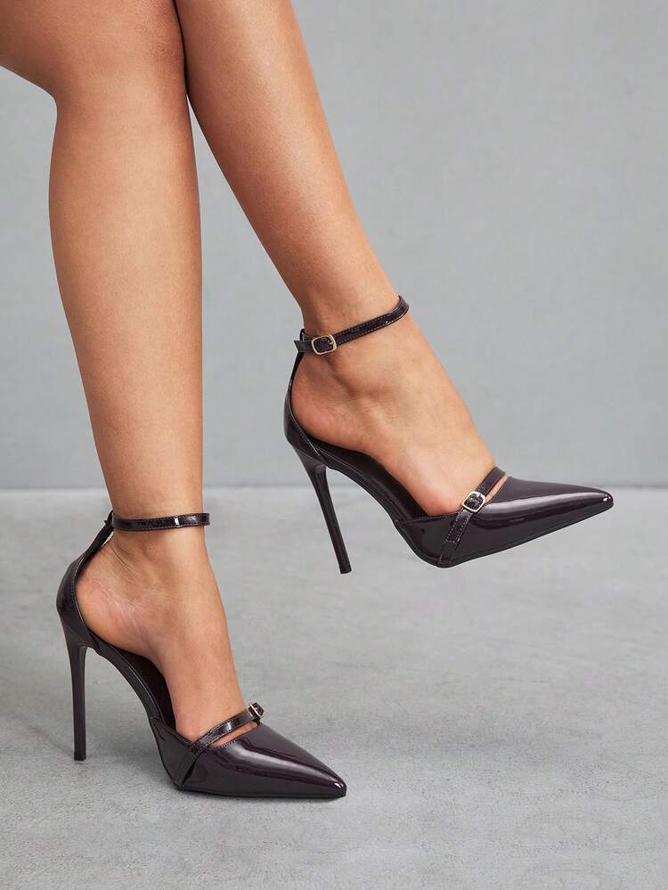 CUCCOO SZL Women's Black Backless Fashion High Heel Pumps With Buckle Decor For Christmas Spring Shoes