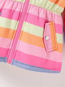 SHEIN Elladie kids Young Girl Cute Unicorn Colorful Striped Thermal Lined Hooded Jacket, Suitable For Autumn And Winter Wear For School, Outdoor Activities, Family Gatherings, Providing Warmth And Comfort Young Girl Jacket Winter