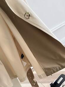 SHEIN Frenchy Damen Farbblock Kragen Raglanärmel Lässig Modisch Vielseitig Trenchcoat, Herbst/Winter Kontrast-Farbe Khaki Braun Trenchcoat, Essenzieller Alltags-Styling Klassisch Vintage-inspirierte Oberbekleidung, Wintermantel, Thanksgiving - Aprikosenfarben - Übersicht 4