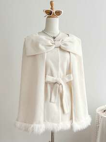 Comfortcana Women's Solid Color Minimalist Everyday Bow Decor Long Sleeve Regular Jacket - Beige - View 5