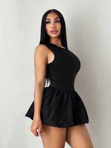 SHEIN SXY Damen einfarbiger Reißverschluss-Bodysuit, sexy ärmelos