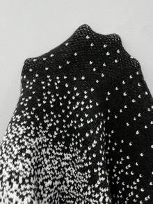 Elenzga Robe pull mi-longue en tricot pour femme, nouvelle collection automne/hiver, col rond, motif ombré, ourlet et poignets à volants, élégante, à la mode, décontractée, ajustée - Noir - Voir 8