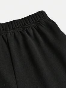 Girlism Conjunto informal de sudadera estampada de punto y pantalones para niña preadolescente - Negro - Ver 5