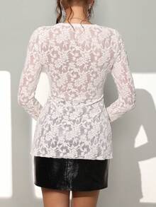 Chiquease Women's Jacquard Knit Collared Cardigan, Autumn/Winter - White - View 2