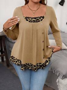 EMERY ROSE T-shirt décoré de boutons, grande taille - Kaki - Voir 5