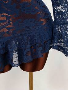 Amplova 夏季嬉皮风格女士透明低胸迷你连衣裙 - 藍色 - 查看 4