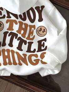 SHEIN Baby Boy Simple Letter Print Knit Soft Hoodie Casual Thick Sweatshirt, Suitable For Autumn - White - View 4