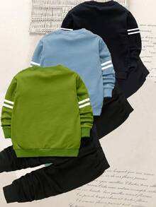 SHEIN Explorewe 6 件套年轻男孩休闲运动学院街头时尚 76 数字和字母印花运动衫 + 裤子，适合日常穿着、上学、郊游、运动、春秋季 - 彩色 - 查看 2