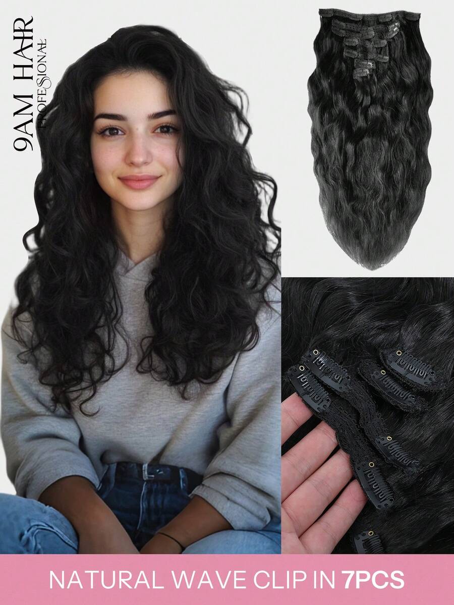 Natural Wave Clip In Human Hair Extensions 120g/Set Clips In Extension Full Head Brazilian Clip On Hair Extension For Women Winter Christmas Halloween Costumes Autumn Outfits Women Fall Outfits - S1B - View 1