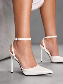 CUCCOO SZL 女士时尚踝带扣尖头细高跟鞋，适合通勤、约会、派对等场合 - 白色 - 查看 7