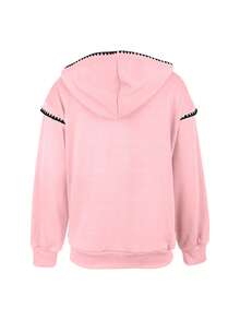 GlowEve Sudadera con capucha casual de mujer con cordón y adorno floral, otoño/invierno - Rosa - Ver 2