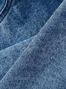 Elamini 女士秋季时尚拼接仿毛皮饰边前开襟牛仔外套 - 藍色 - 查看 3